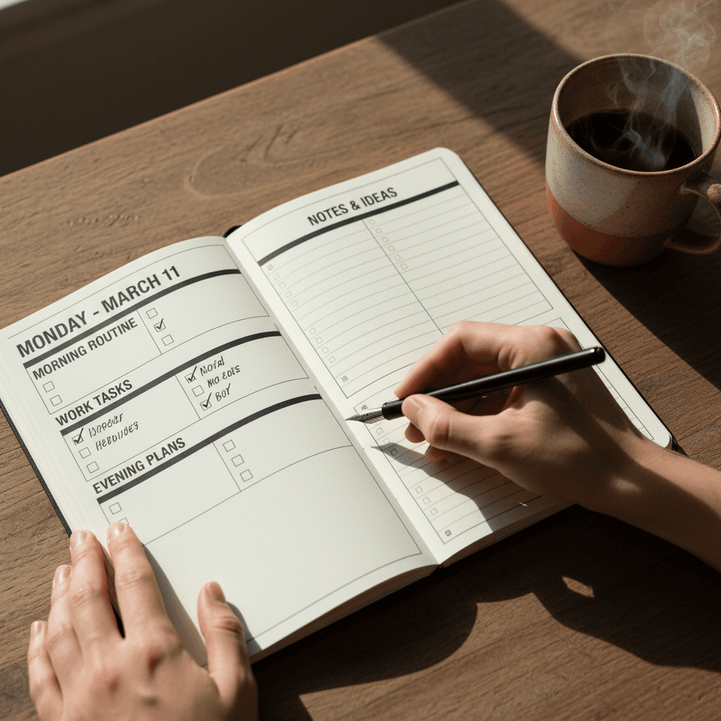 Someone taking notes during their daily accountability check-in