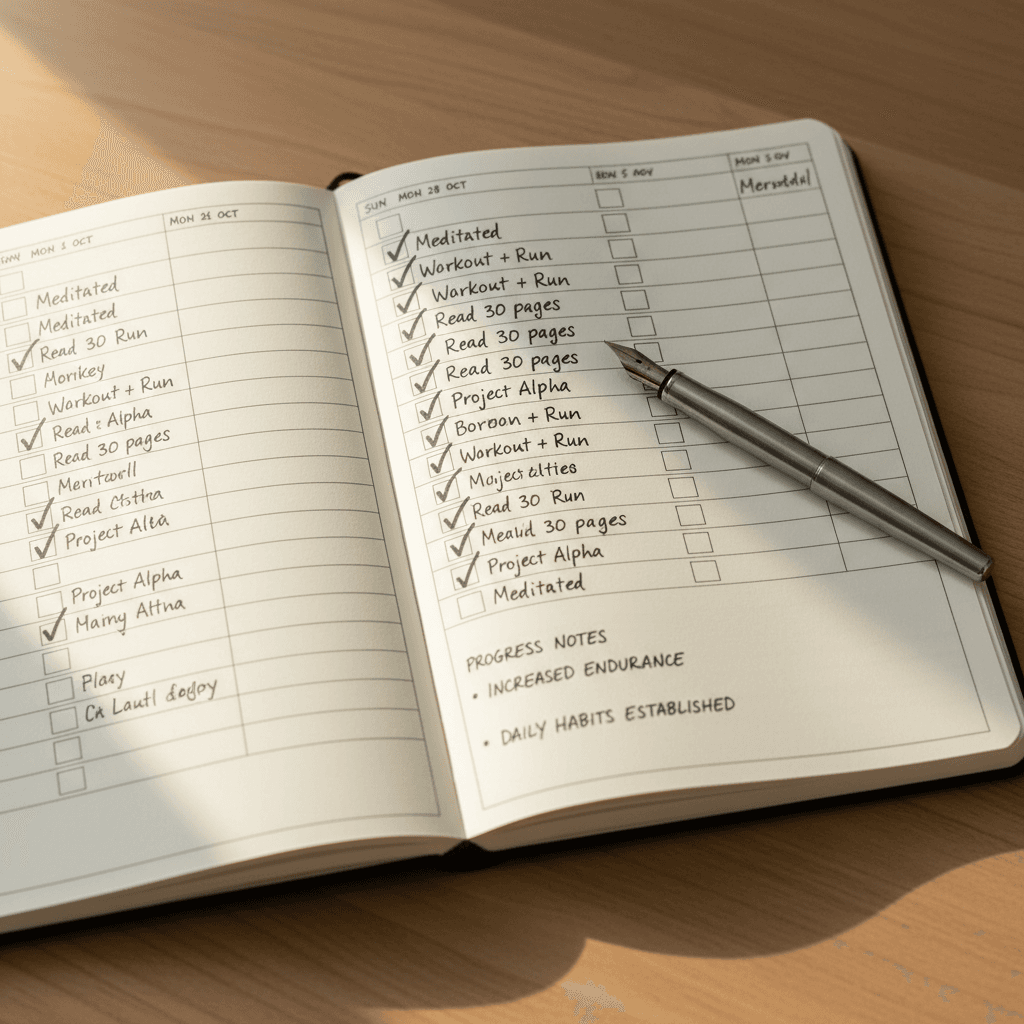 Weekly accountability tracker showing consistent follow-through