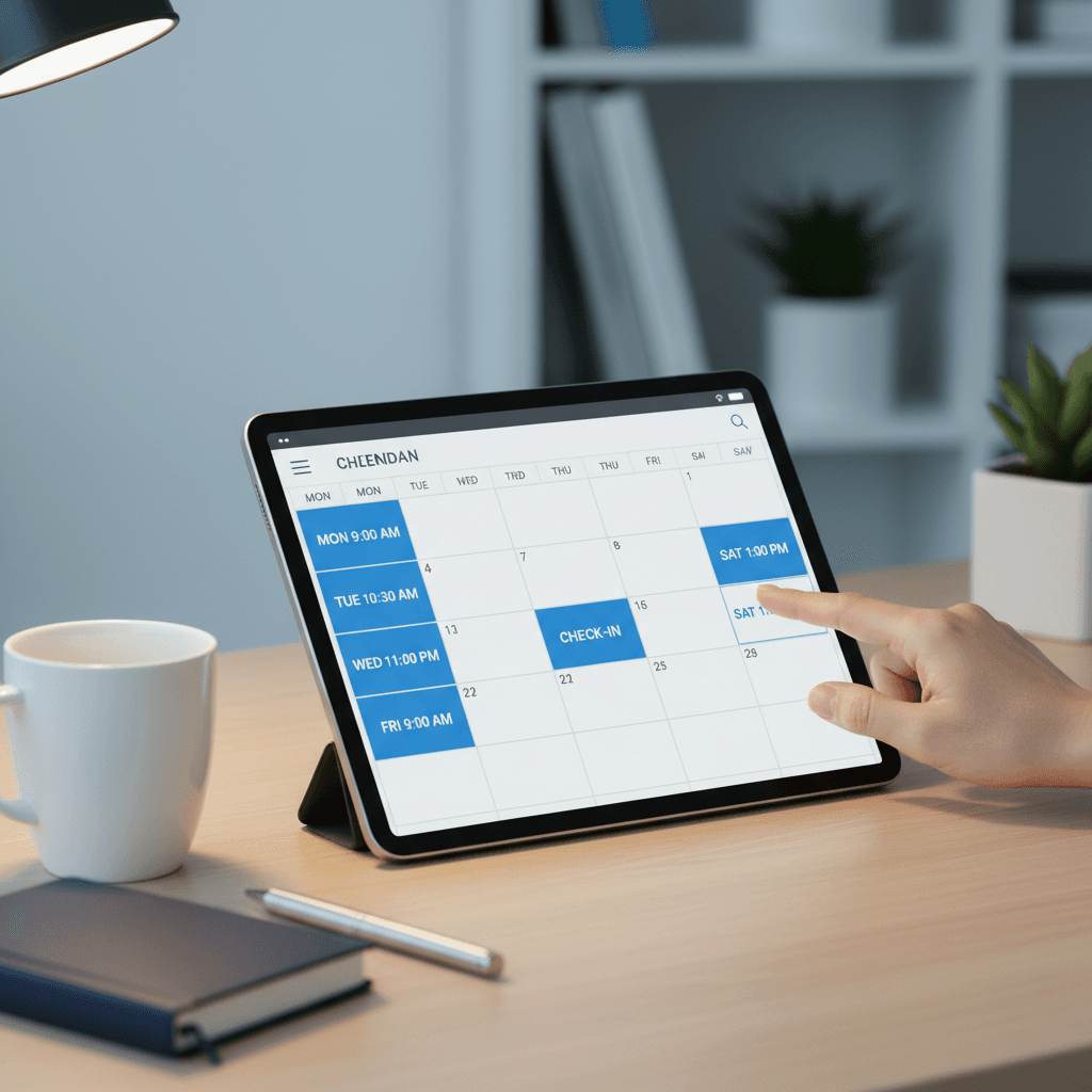 Weekly calendar with scheduled accountability check-in times