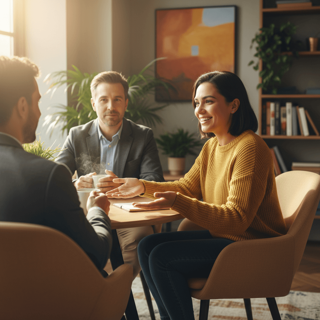 Two people engaged in supportive conversation and connection